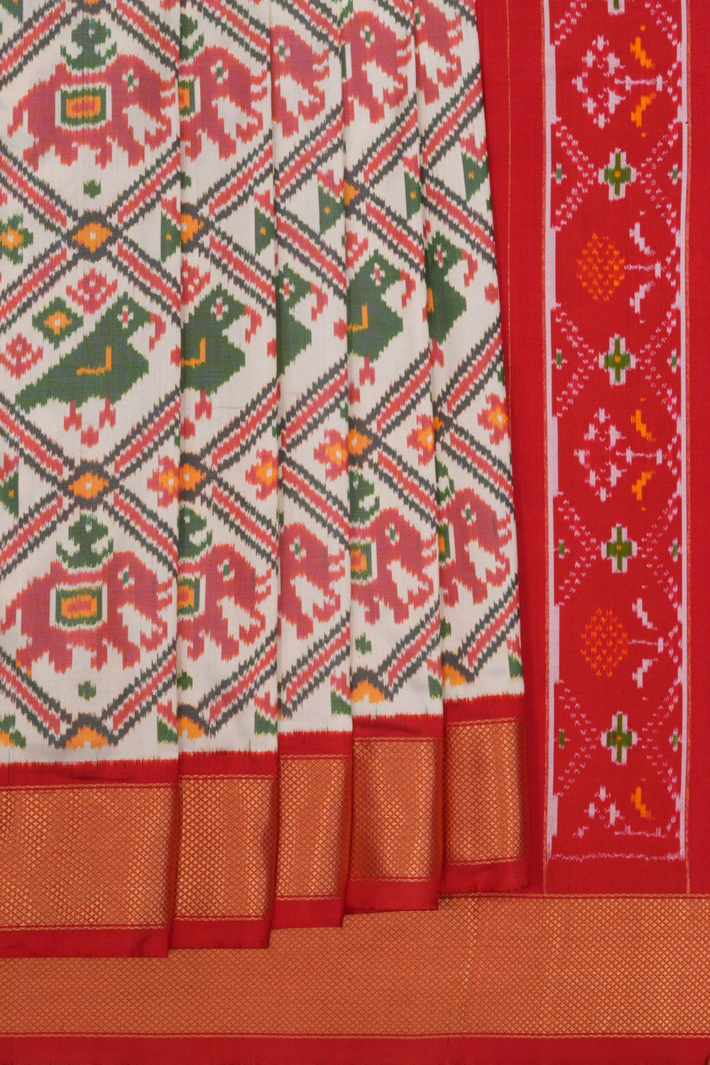 Image of Pochampally Ikat Silk Off-White Saree